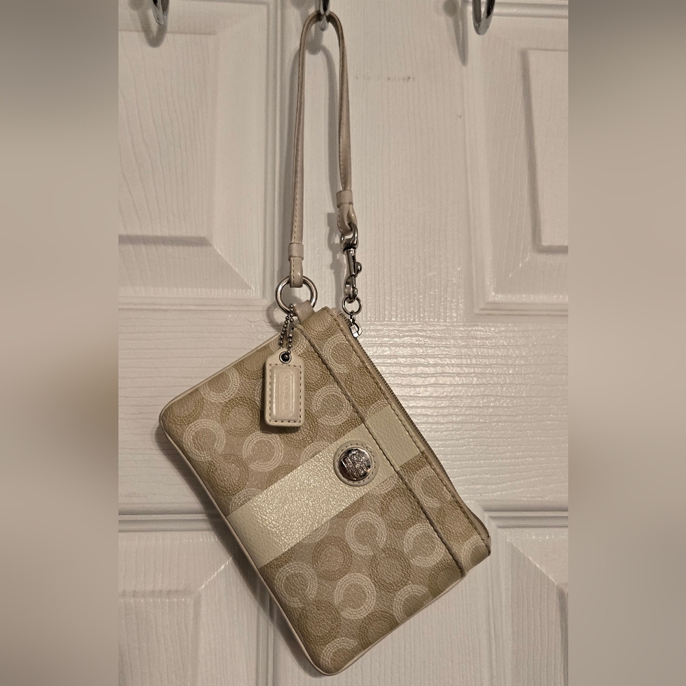 Coach Tan and Cream Signature Wristlet